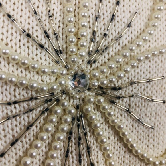 Vtg 80s Victoria Jones Knit Crewneck Sweater P Medium Floral Faux Pearl Beaded - Picture 6 of 8